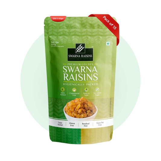 Swarna Raisins 40gms (Pack of 15) 100% Pure Premium Thompson Seedless Golden Raisins -  Swarna Raisins