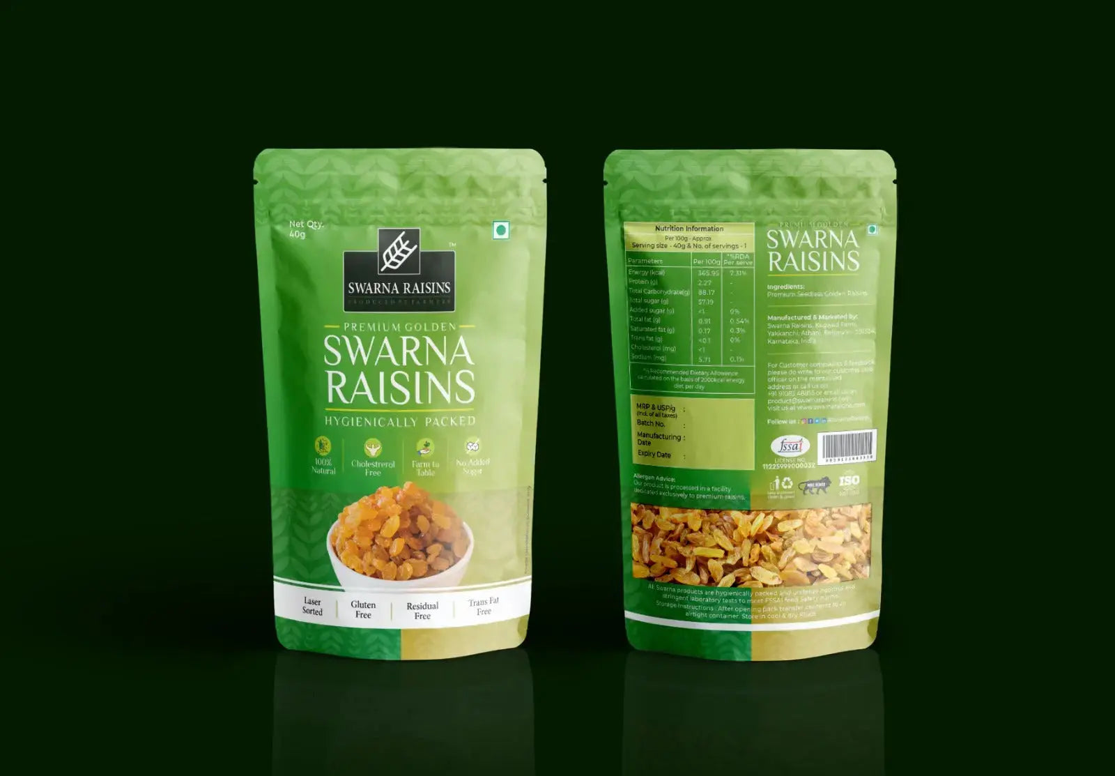 Swarna Raisins 40gms (Pack of 30) 100% Pure Premium Thompson Seedless Golden Raisins -  Swarna Raisins