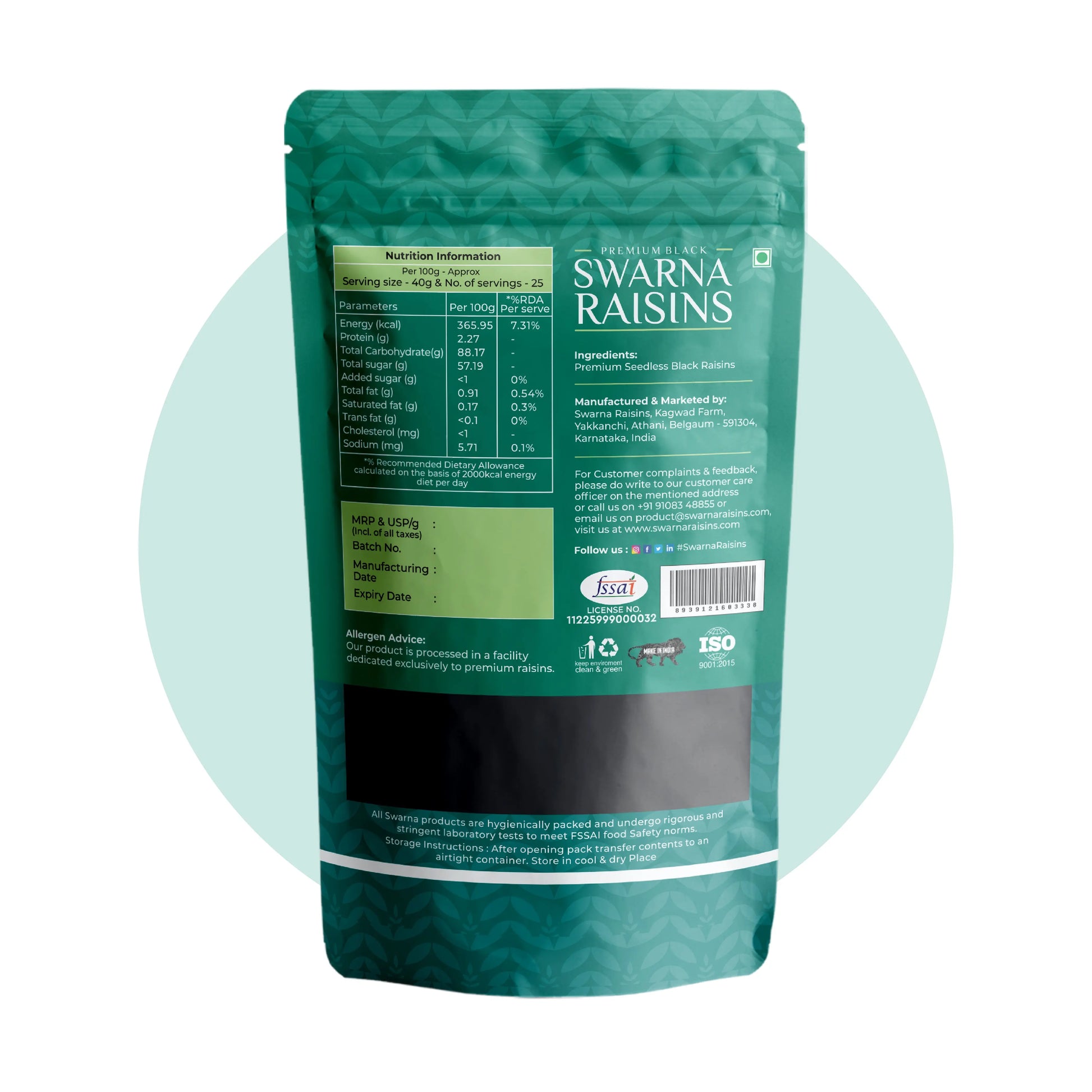 Swarna Black Raisins 1 kg pack - Rich in Antioxidants -  Swarna Raisins