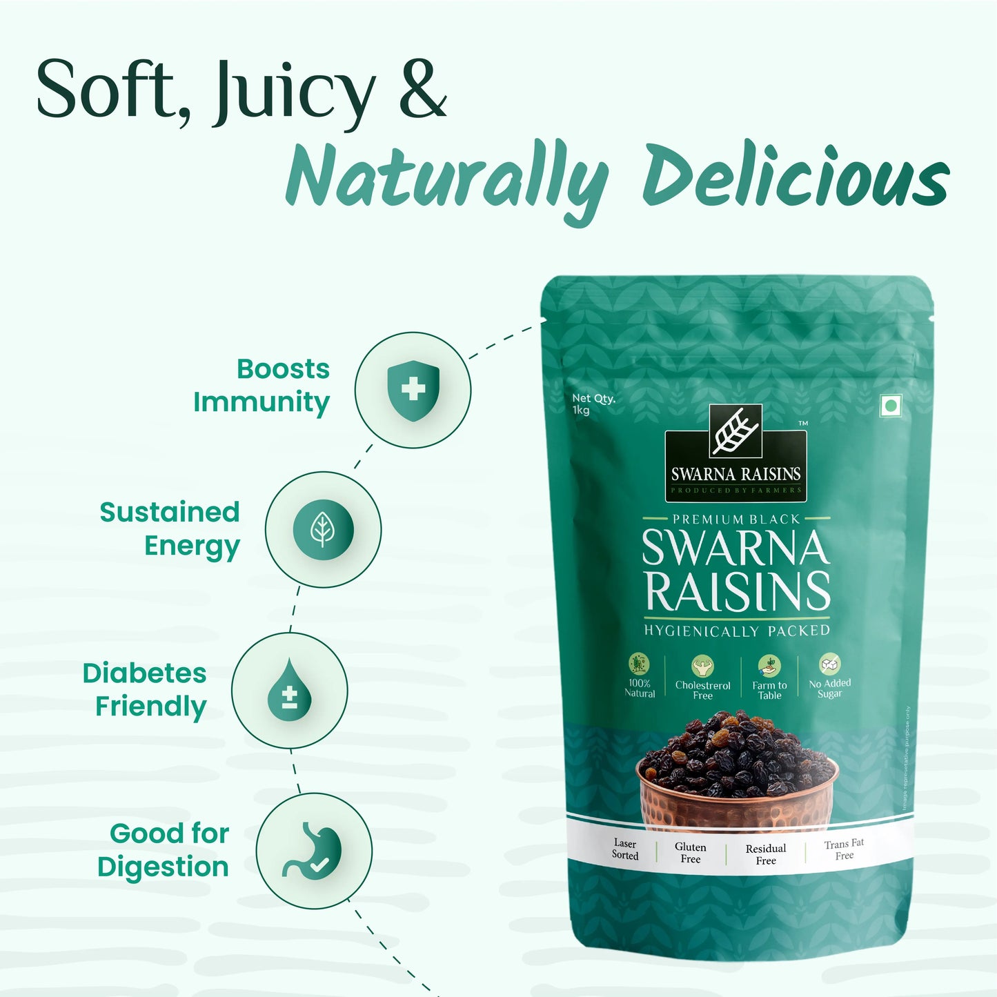 Swarna Black Raisins 1 kg pack - Rich in Antioxidants -  Swarna Raisins