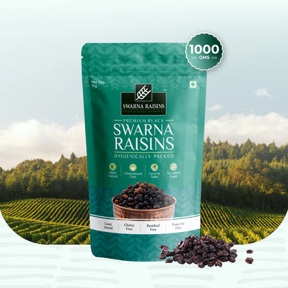 Swarna Black Raisins 1 kg pack - Rich in Antioxidants -  Swarna Raisins