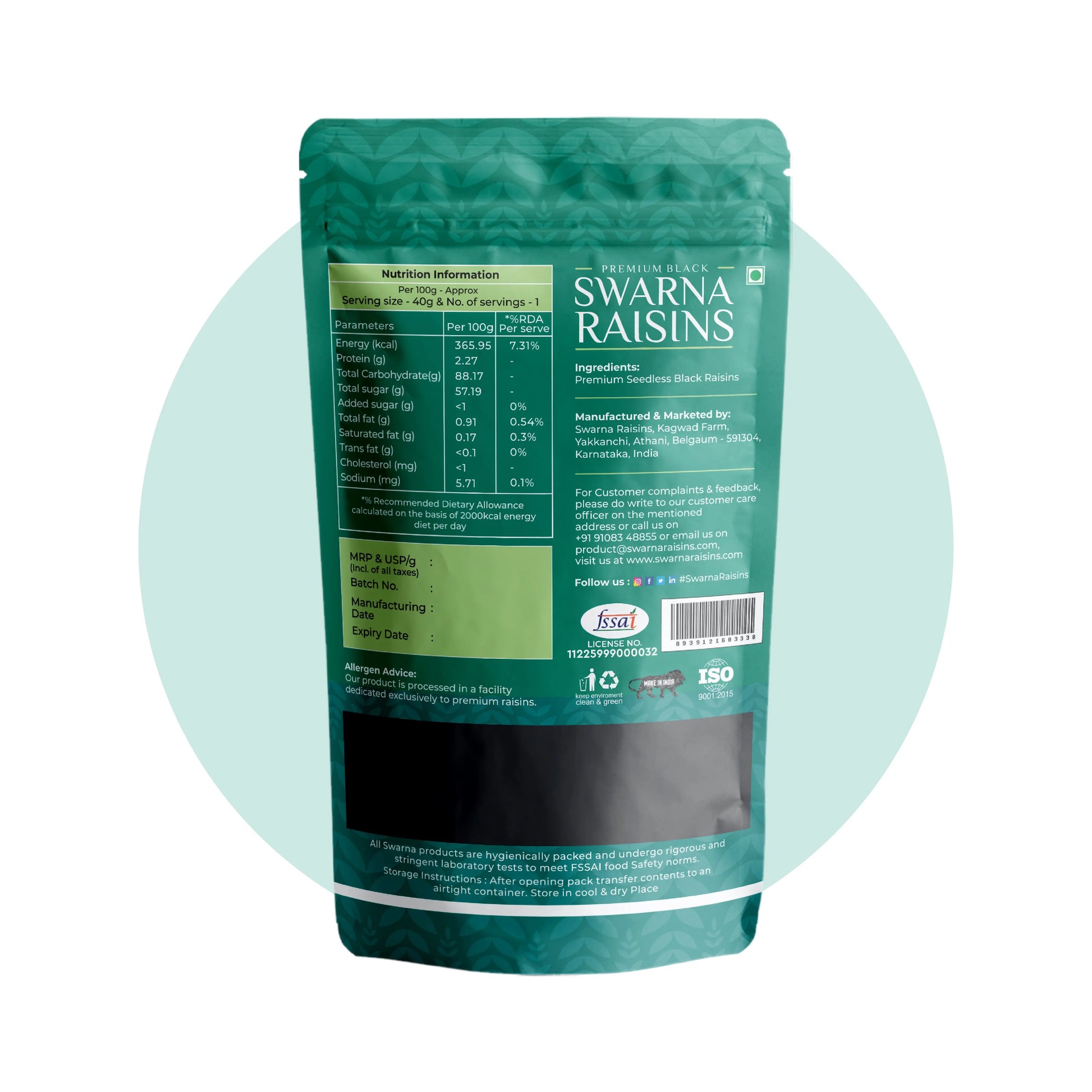 Swarna Black Raisins 100 gms - Rich in Antioxidants -  Swarna Raisins