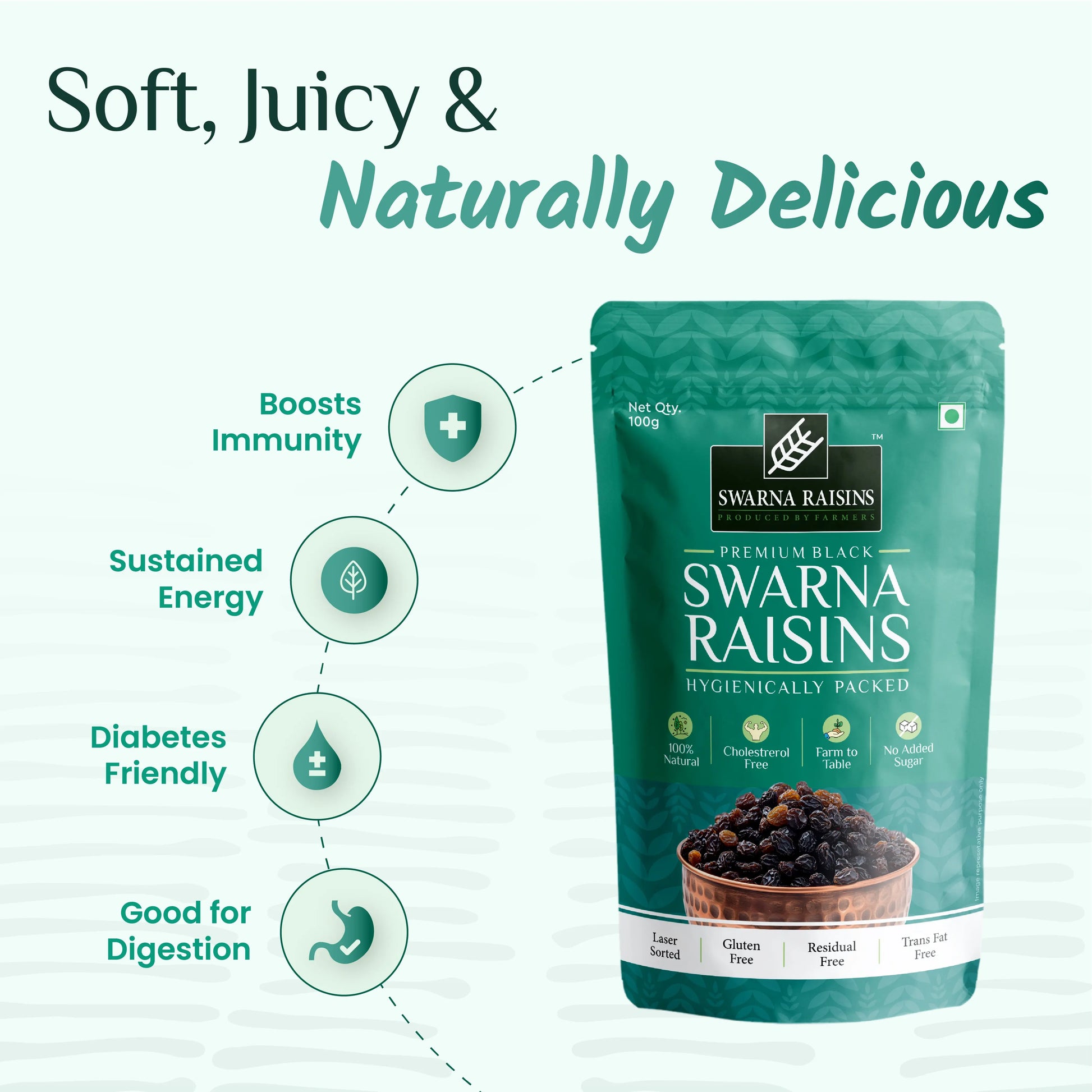 Swarna Black Raisins 100 gms - Rich in Antioxidants -  Swarna Raisins