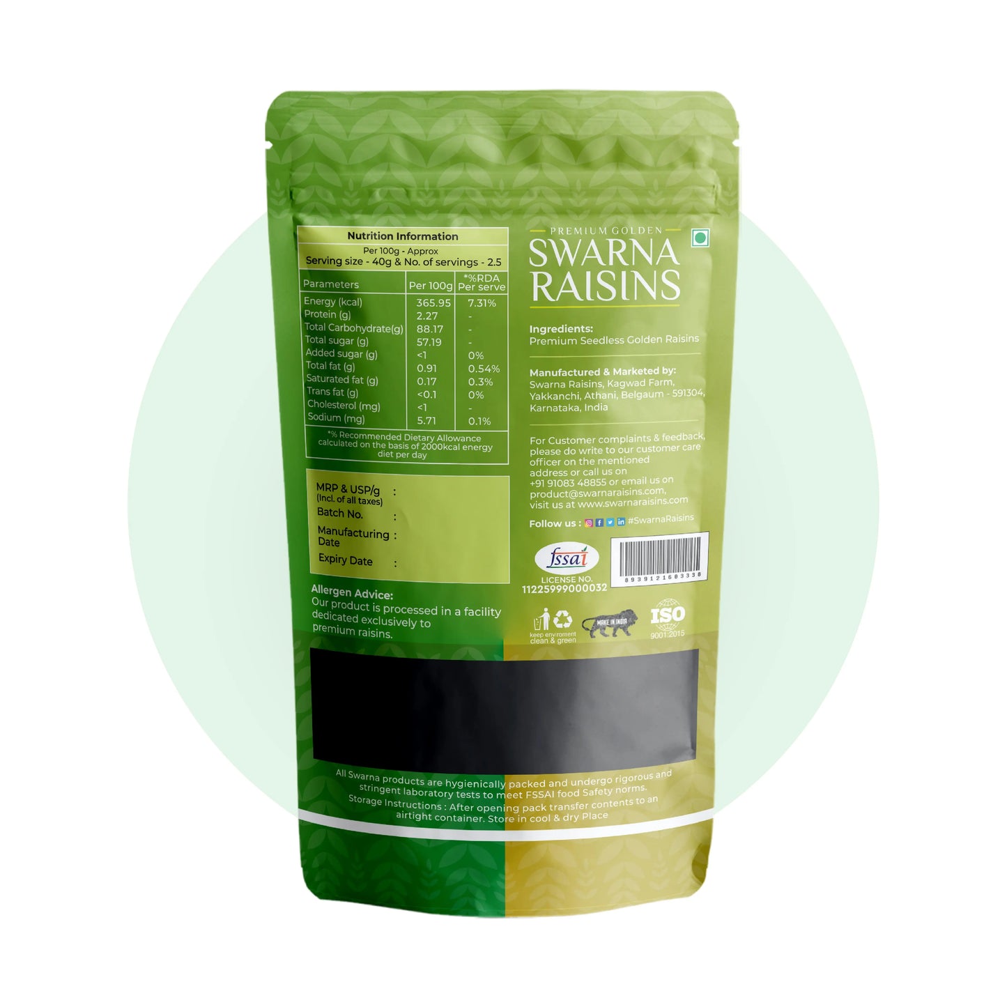 Swarna Raisins | 100 Grams | Thompson Seedless | Premium Dried Grapes Kishmish. Swarna Raisins