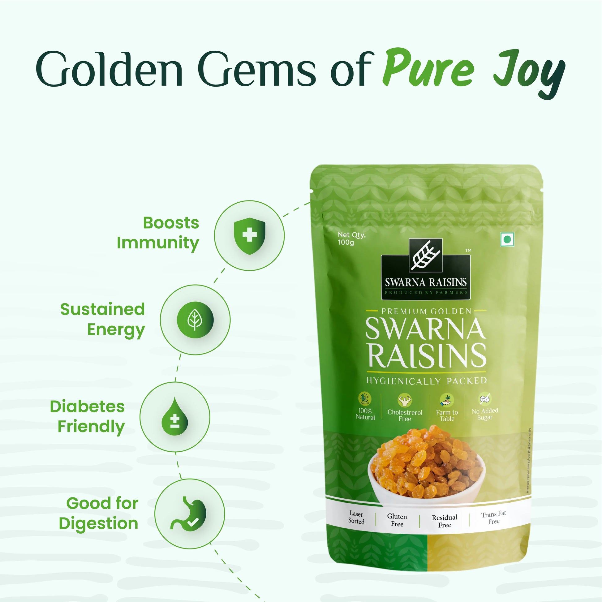 Swarna Raisins | 100 Grams | Thompson Seedless | Premium Dried Grapes Kishmish. Swarna Raisins