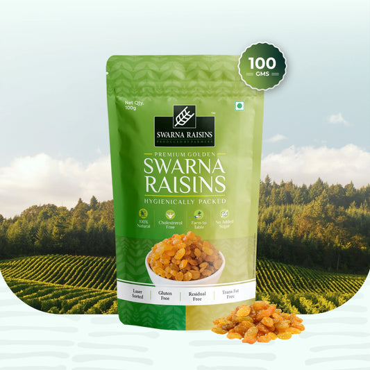 Swarna Raisins | 100 Grams | Thompson Seedless | Premium Dried Grapes Kishmish. Swarna Raisins