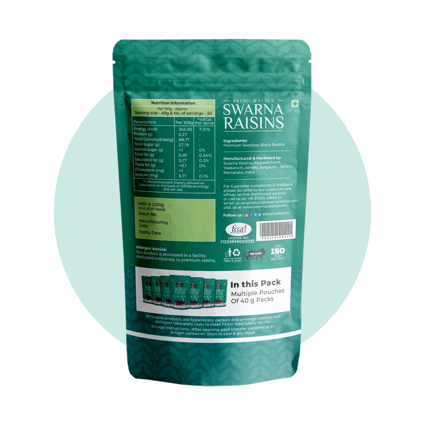 Swarna Black Raisins 40 gms (Pack of 30) - Rich in Antioxidants -  Swarna Raisins