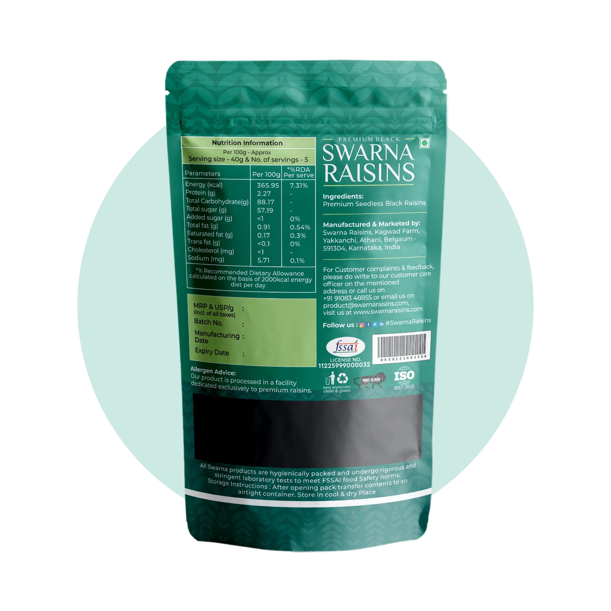 Swarna Black Raisins 200 gms - Rich in Antioxidants -  Swarna Raisins