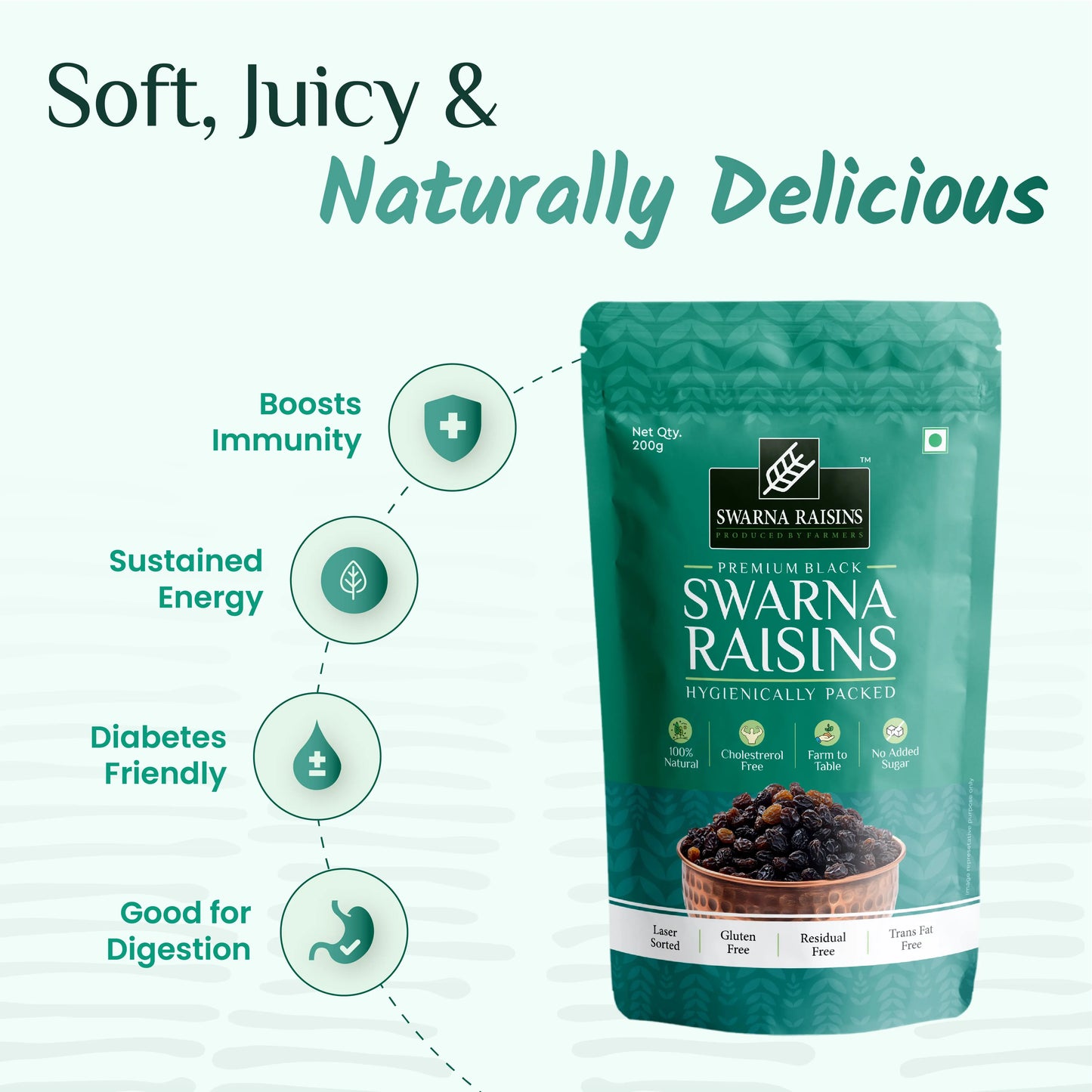 Swarna Black Raisins 200 gms - Rich in Antioxidants -  Swarna Raisins