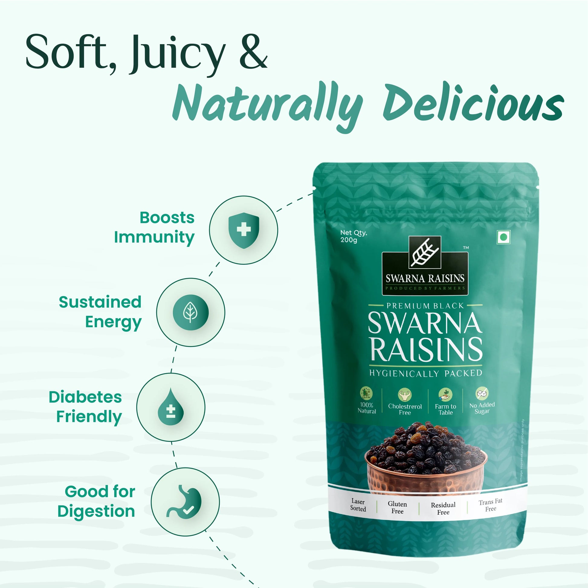 Swarna Black Raisins 200 gms - Rich in Antioxidants -  Swarna Raisins
