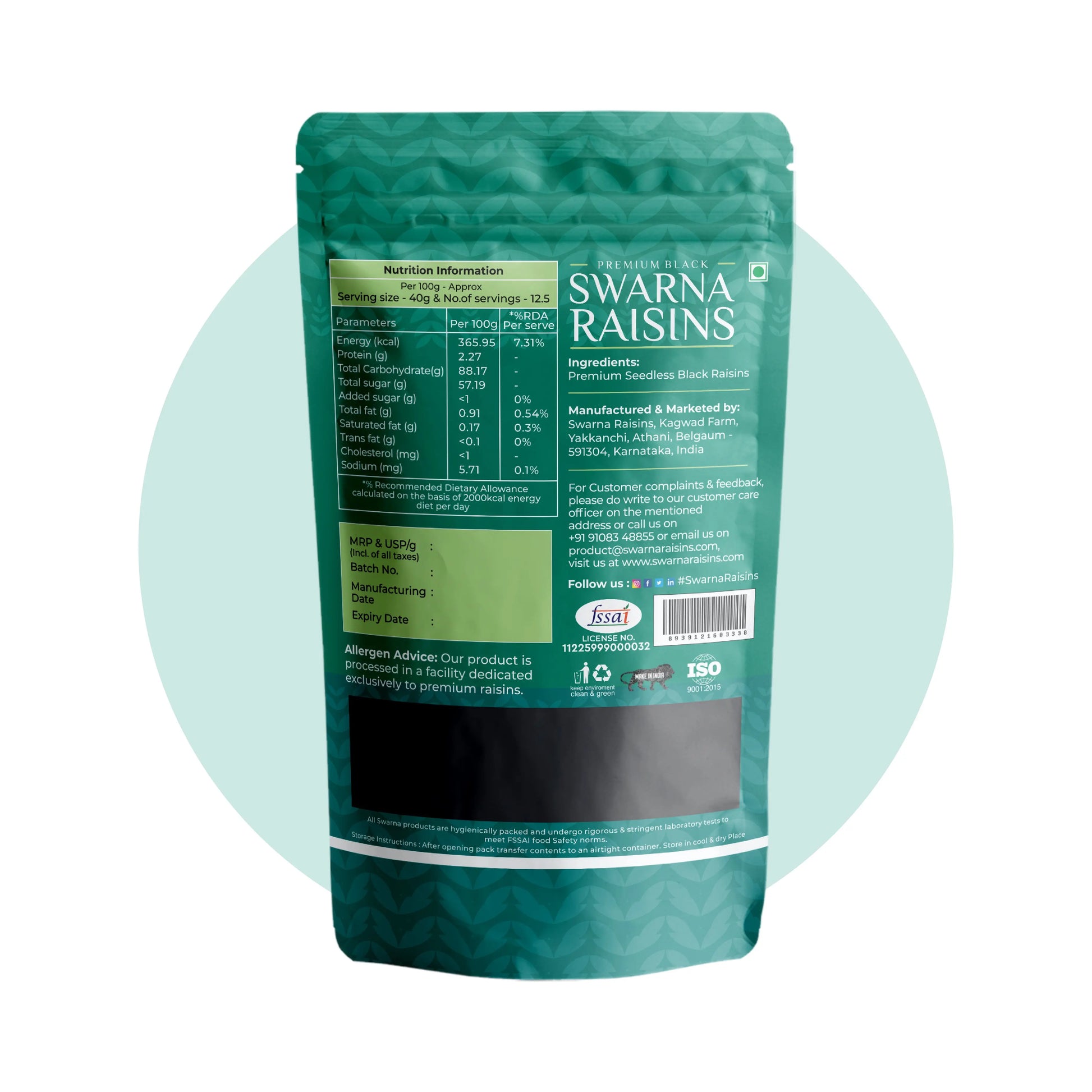 Swarna Black Raisins 500 gms - Rich in Antioxidants -  Swarna Raisins