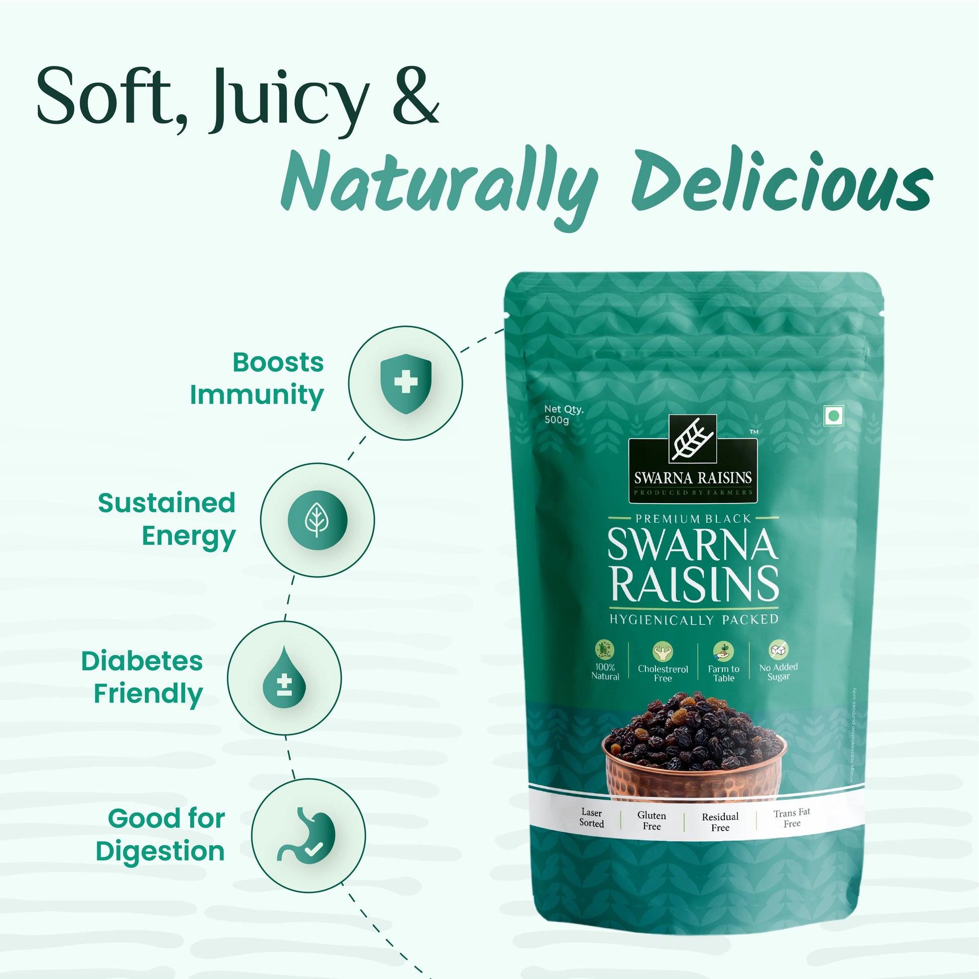 Swarna Black Raisins 500 gms - Rich in Antioxidants -  Swarna Raisins