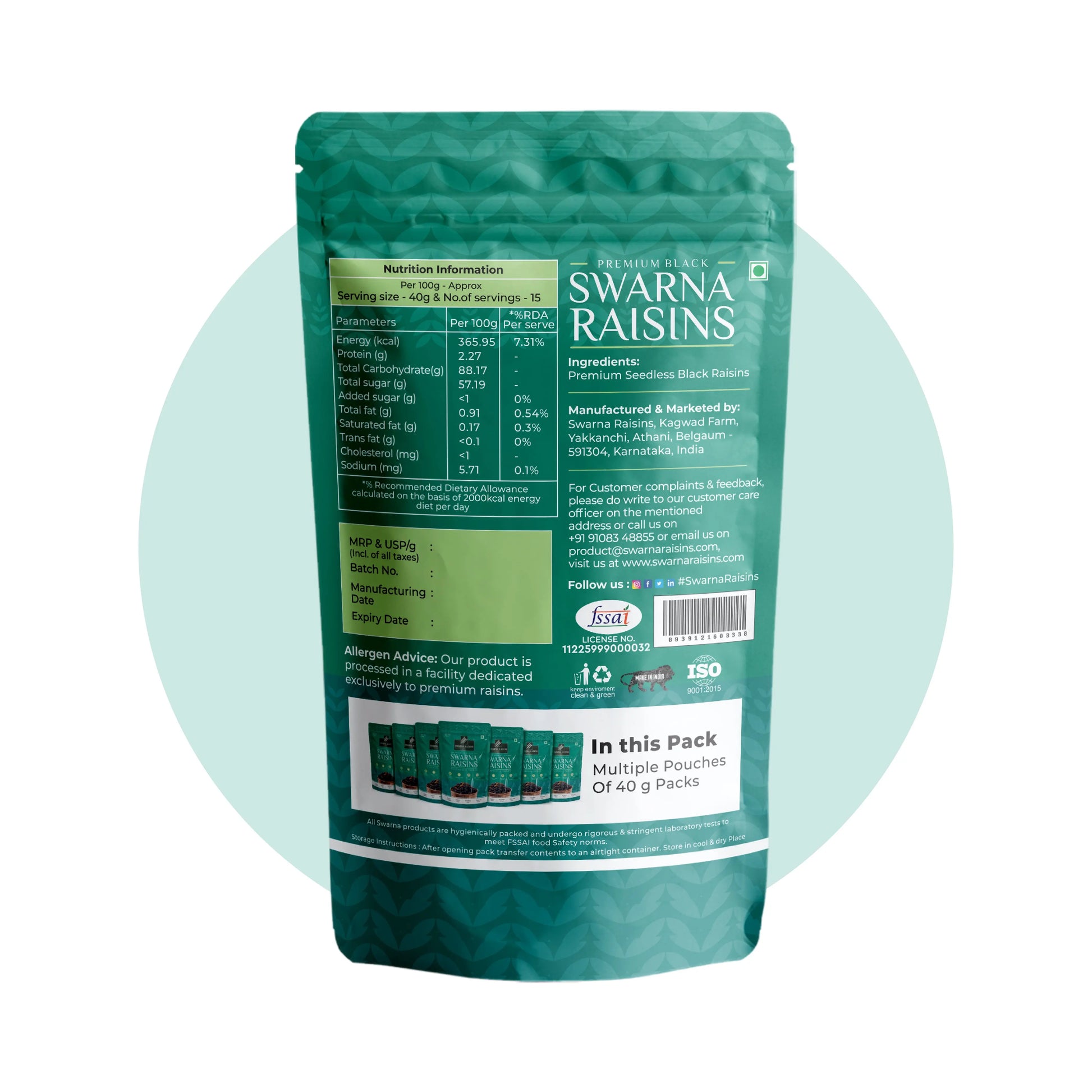 Swarna Black Raisins 40 gms (Pack of 15) - Rich in Antioxidants -  Swarna Raisins