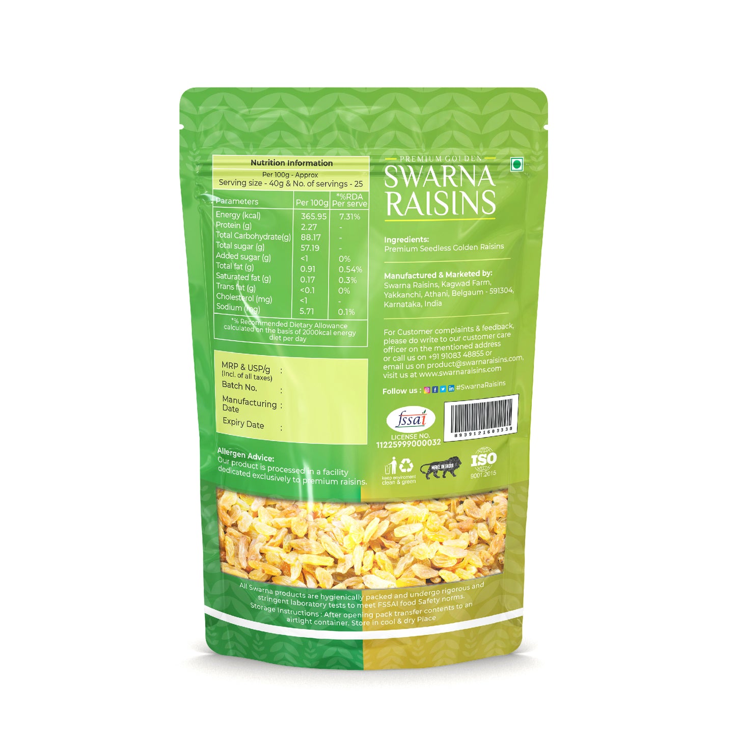 Golden Raisins from Karnataka Pack of 1 Kg