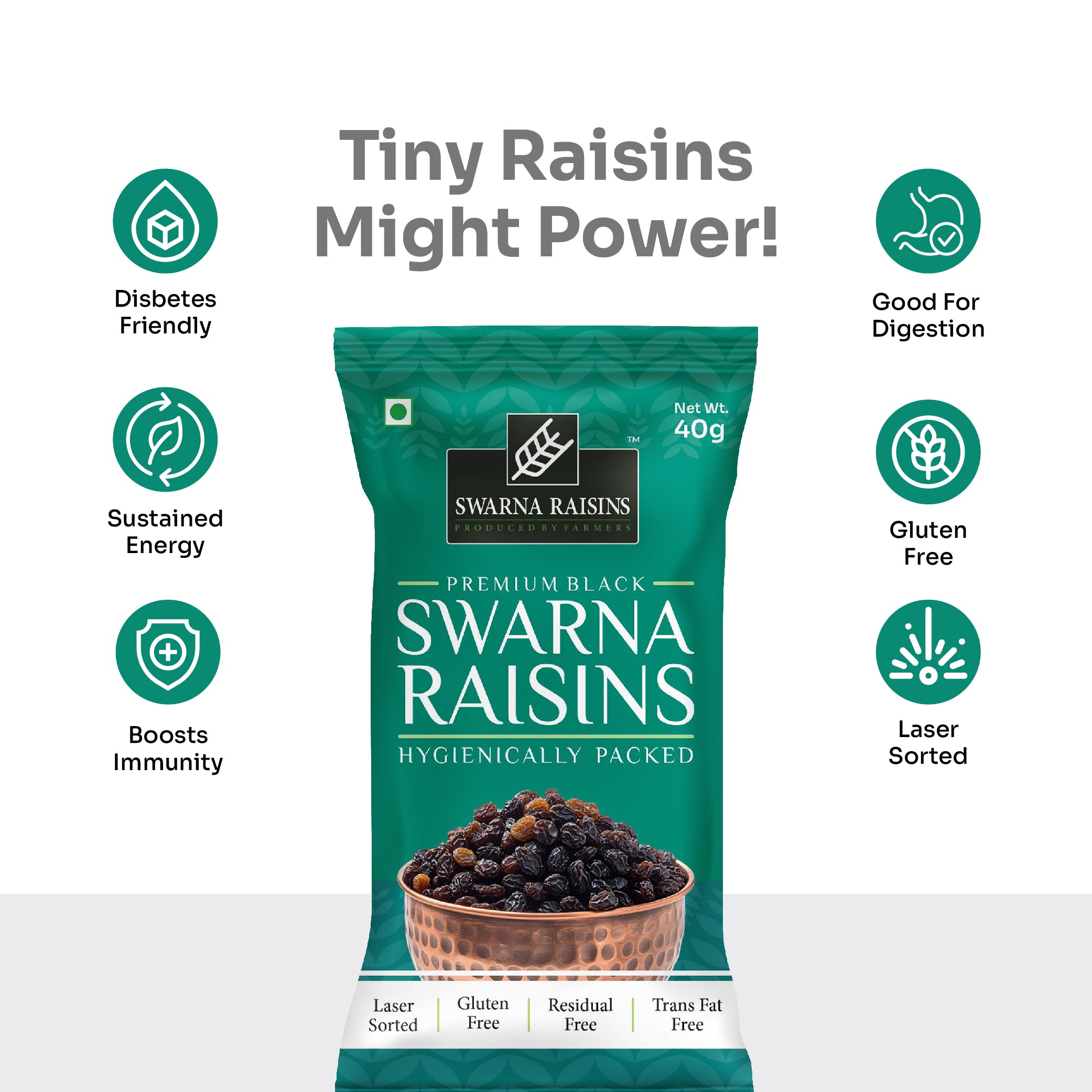 Chemical Free Seedless Black Raisins pack of 40gms