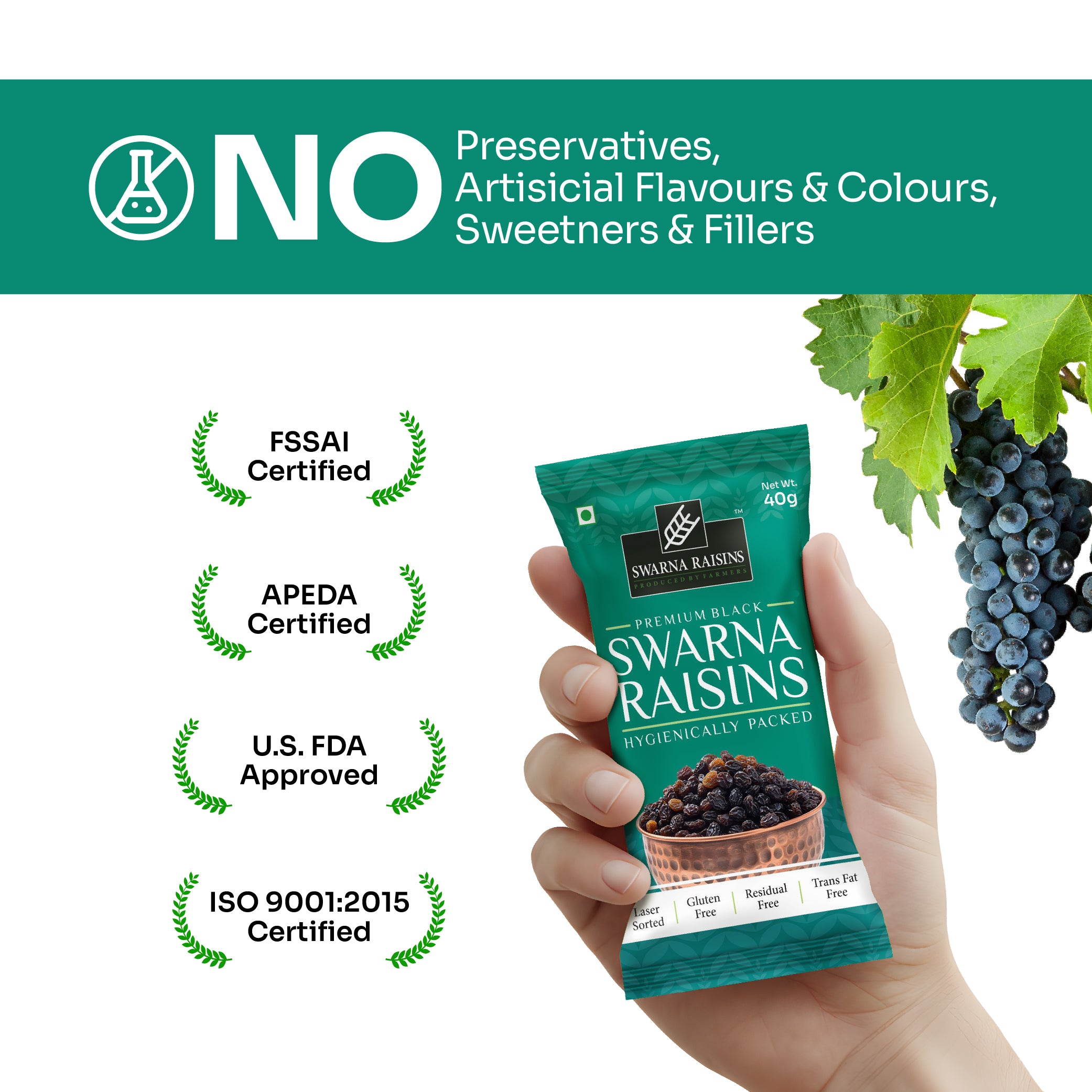 Chemical Free Seedless Black Raisins pack of 40gms